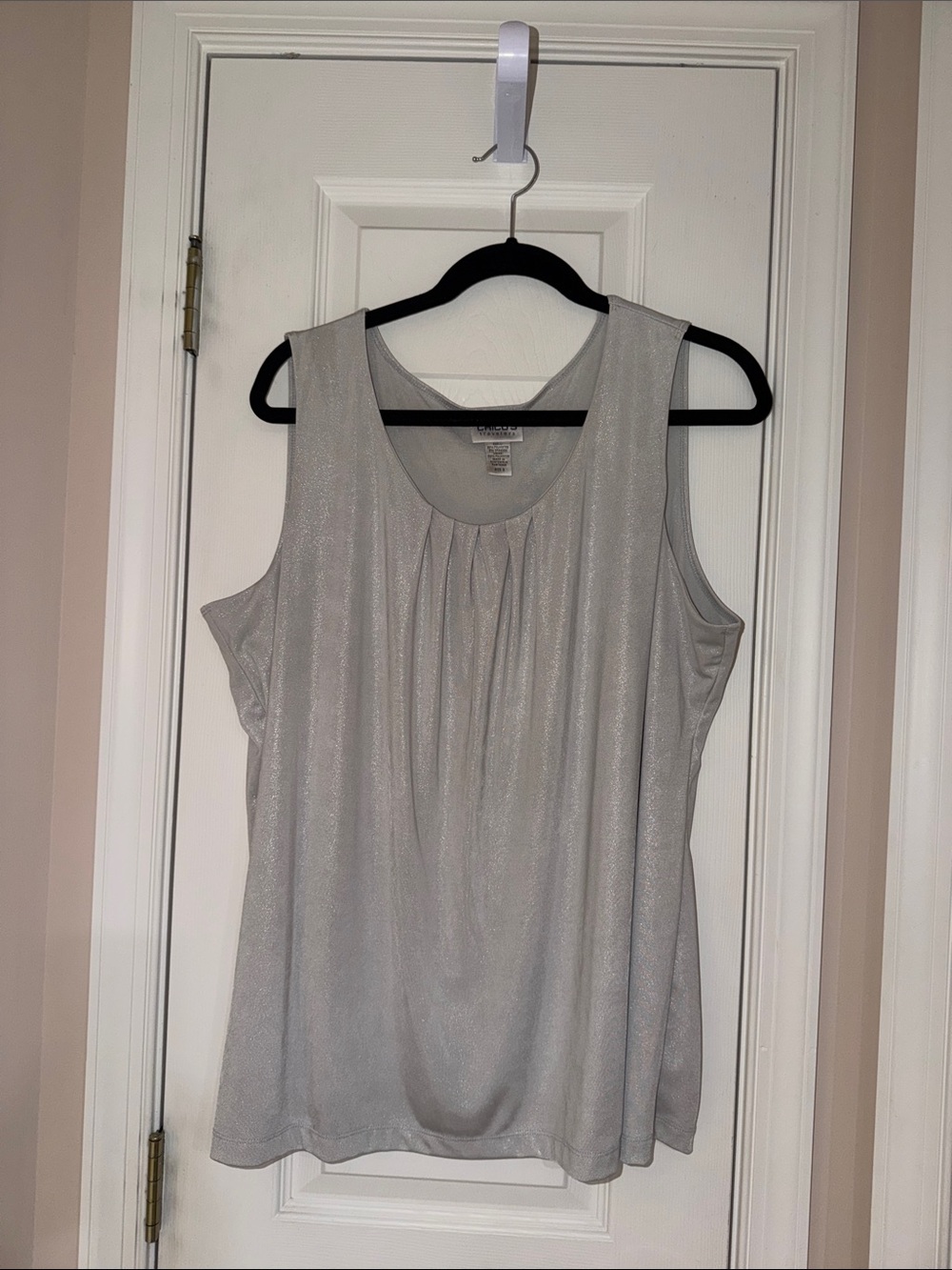 Chico’s Travelers Sleeveless Shimmer Tank Top - Light Silver, Size 3